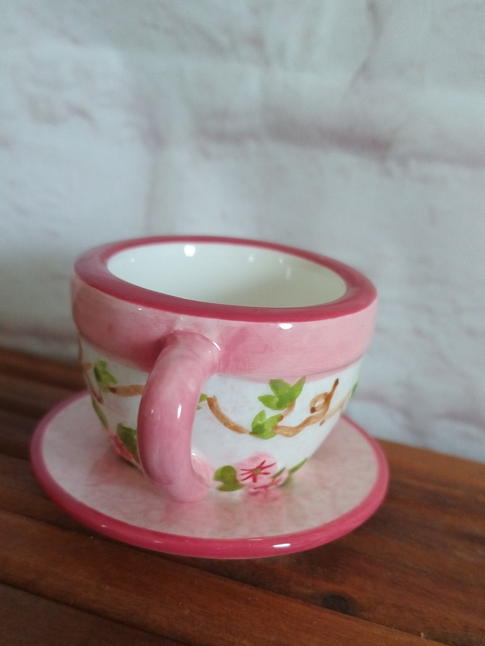 Mini Pink Floral Ceramic Teacup and Saucer - Home Decor